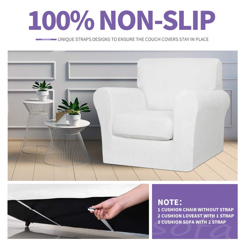 ZNSAYOTX Luxury Velvet Sofa Cover 3 Piece (57"-70") Stretch Loveseat Covers for 2 Cushion Couch Thick Soft Couch Slipcover with Non Slip Strap, Dog Pet Friendly Nice Furniture Protector (White) - Image 5